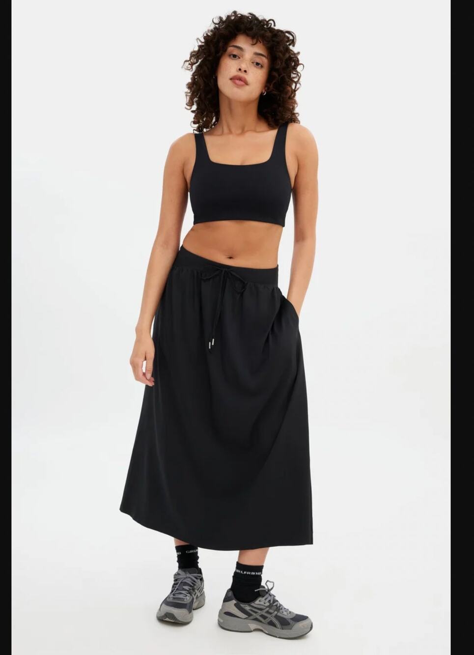 Girlfriend Collective Celene Gathered Skirt Black Midi Gorpcore size XXXL